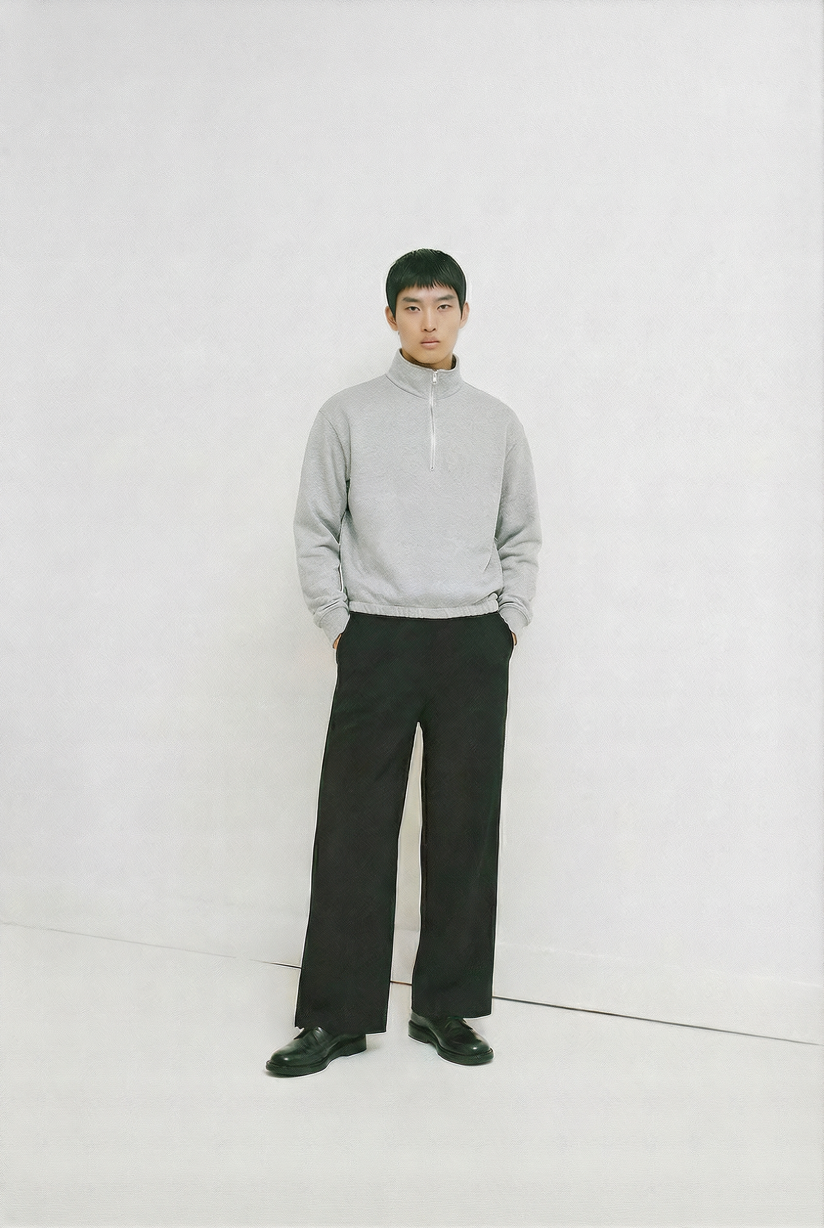 Sweat gris clair zippé